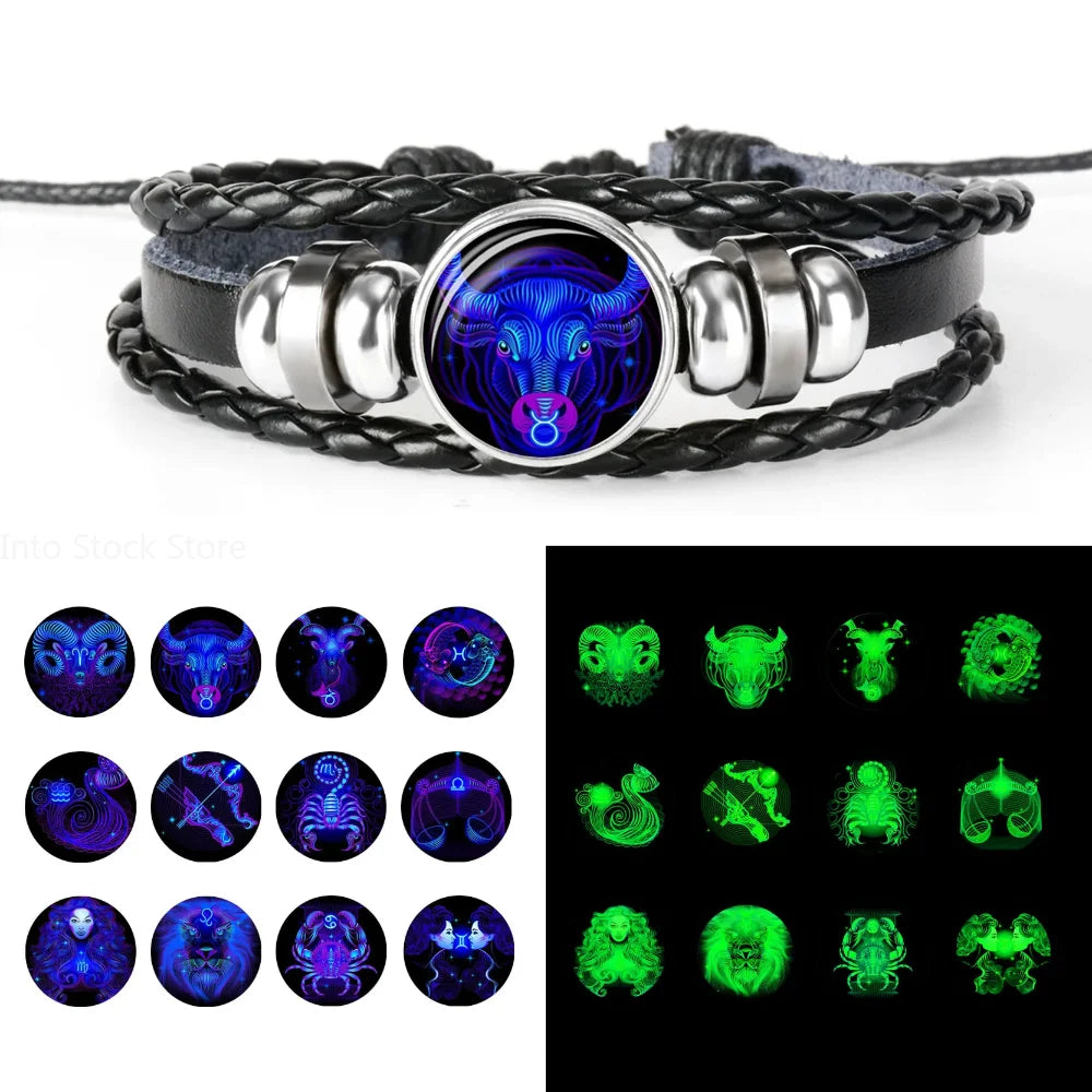 Zodiac Sign Braided Leather Bracelet