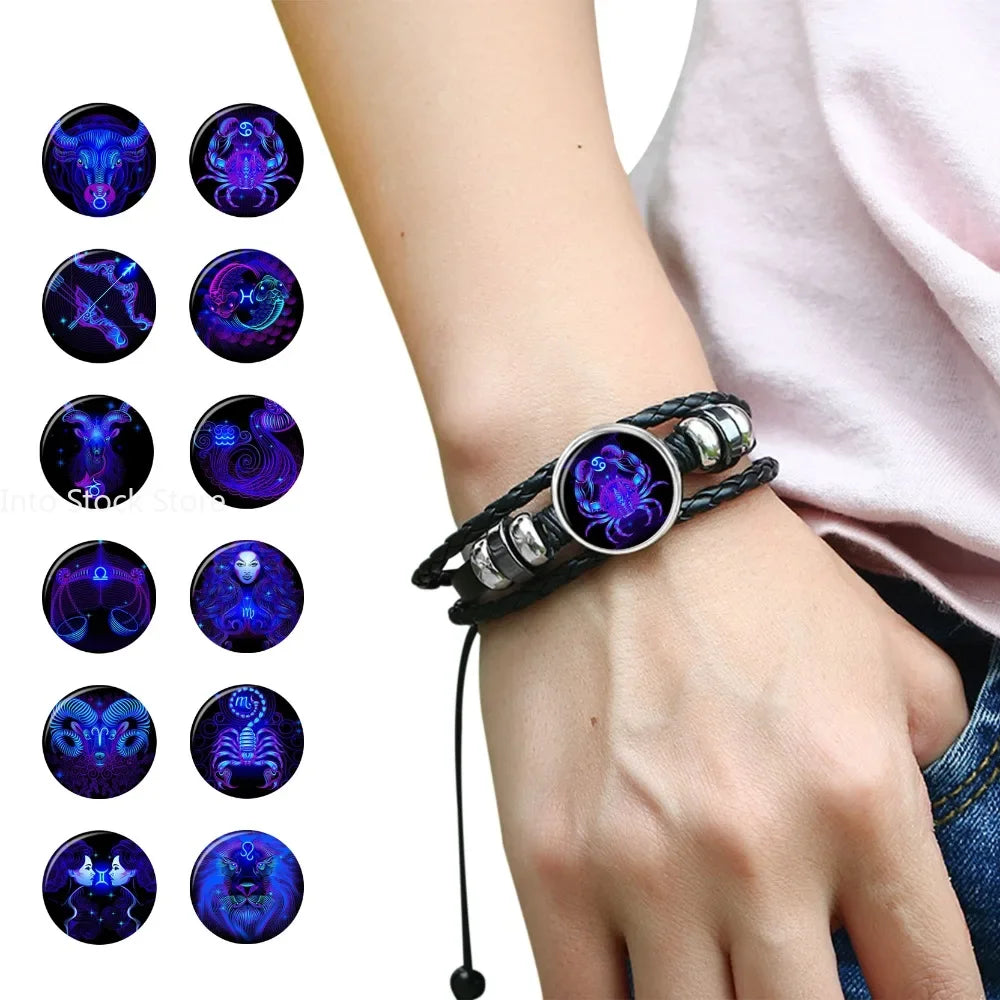 Zodiac Sign Braided Leather Bracelet