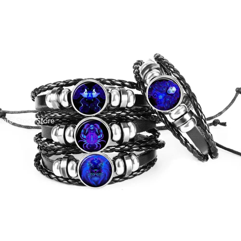 Zodiac Sign Braided Leather Bracelet
