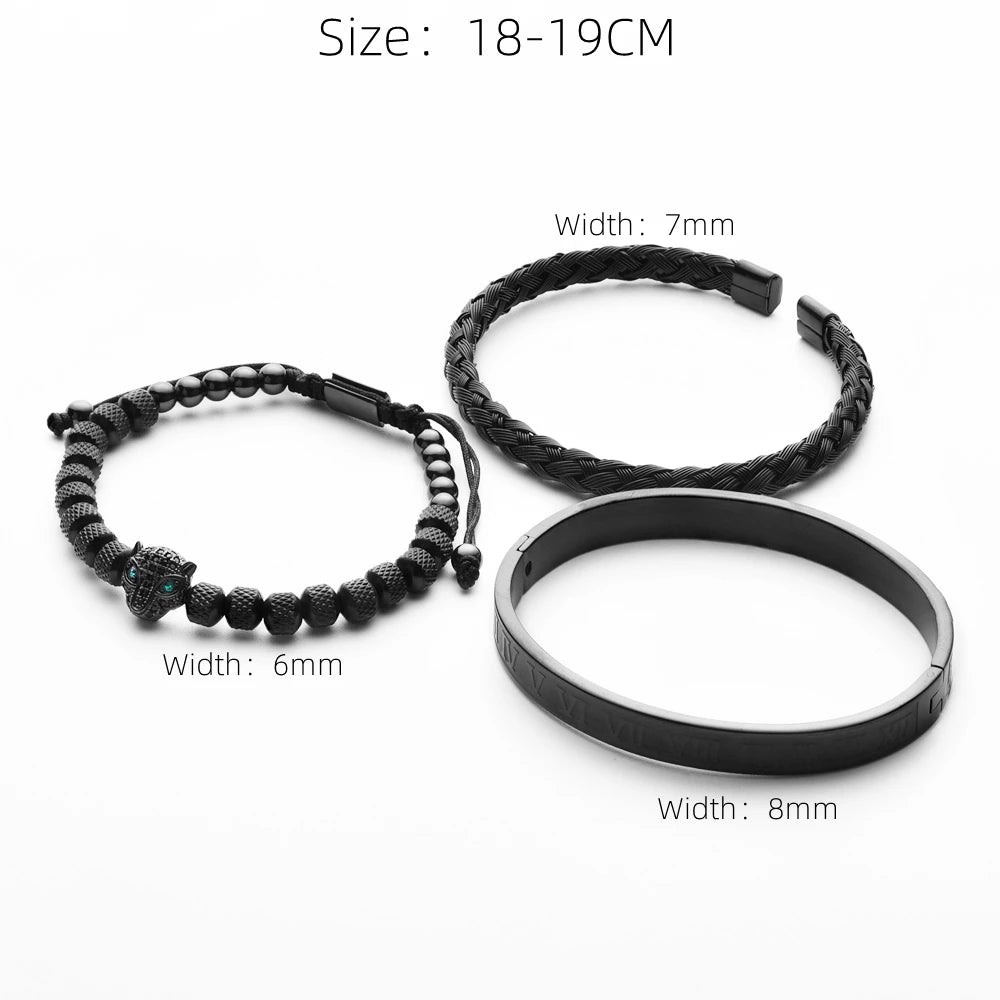 Leopard Head 3pcs/set Stainless Steel Bracelet