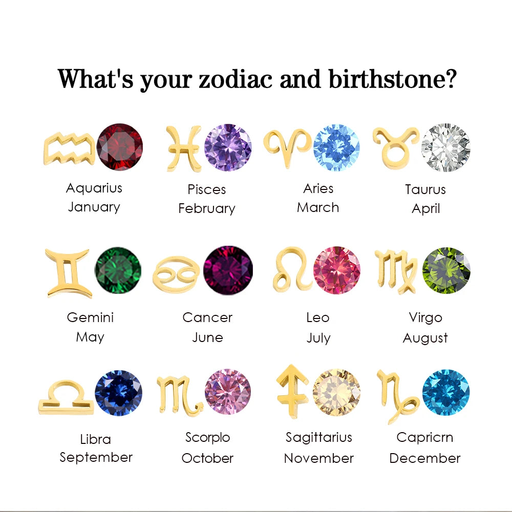 Zirconia Birthstone and Zodiac Stainless Steel Necklace