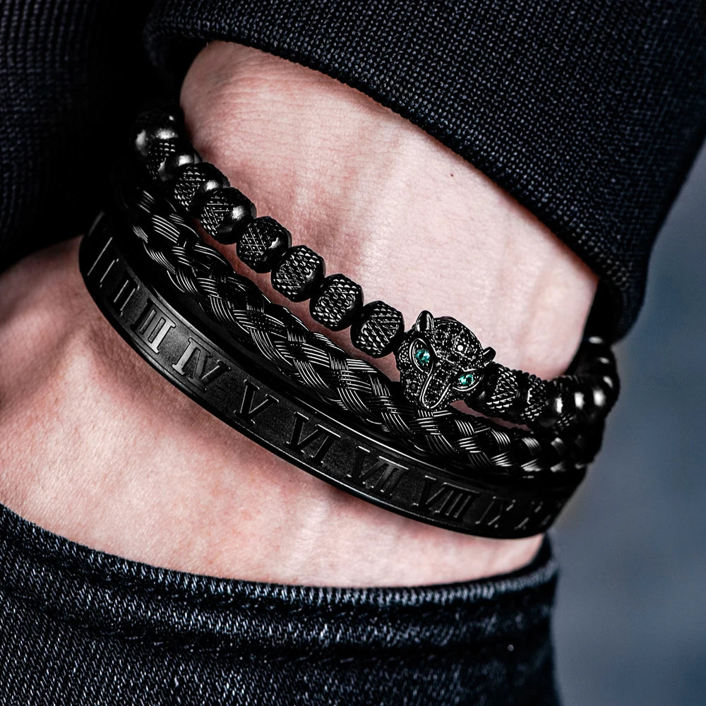 Leopard Head 3pcs/set Stainless Steel Bracelet