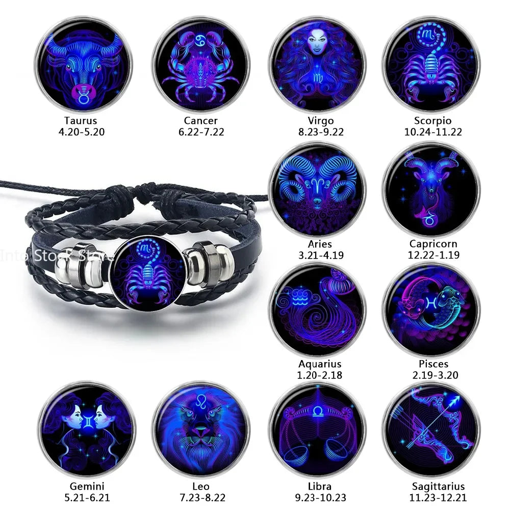 Zodiac Sign Braided Leather Bracelet