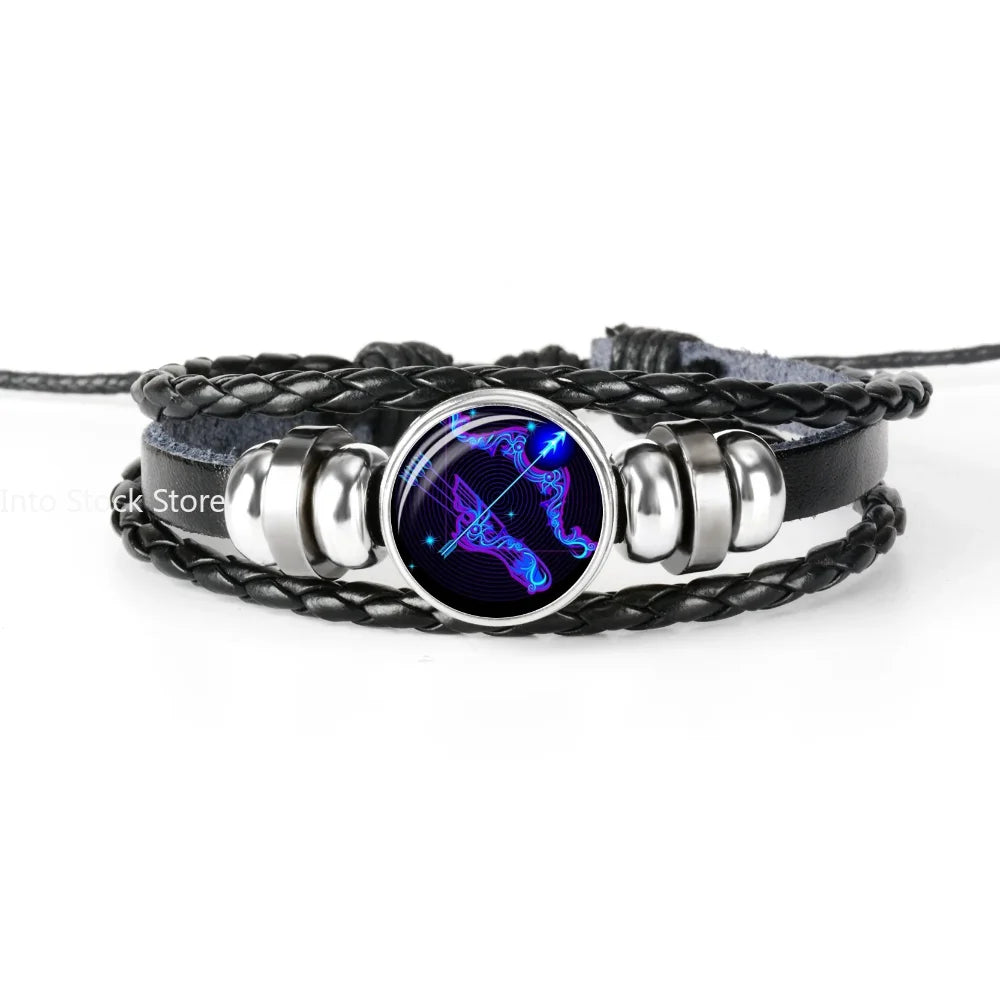 Zodiac Sign Braided Leather Bracelet
