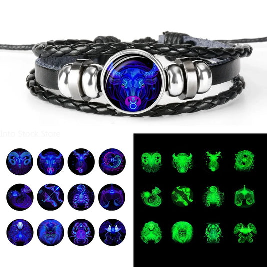 Zodiac Sign Braided Leather Bracelet